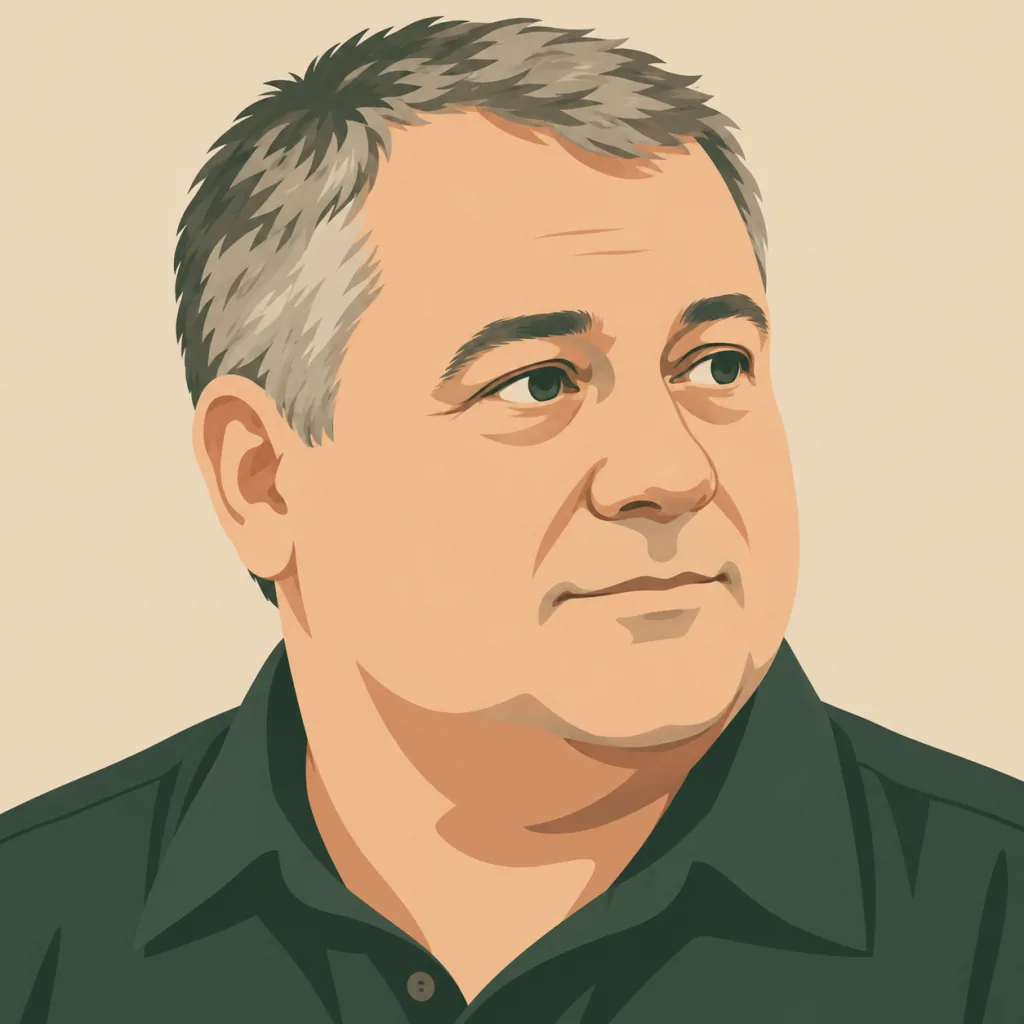 Ritratto illustrato di Samuele Nannipieri, autore del sito: un uomo sulla quarantina, capelli brizzolati corti, camicia da lavoro scura