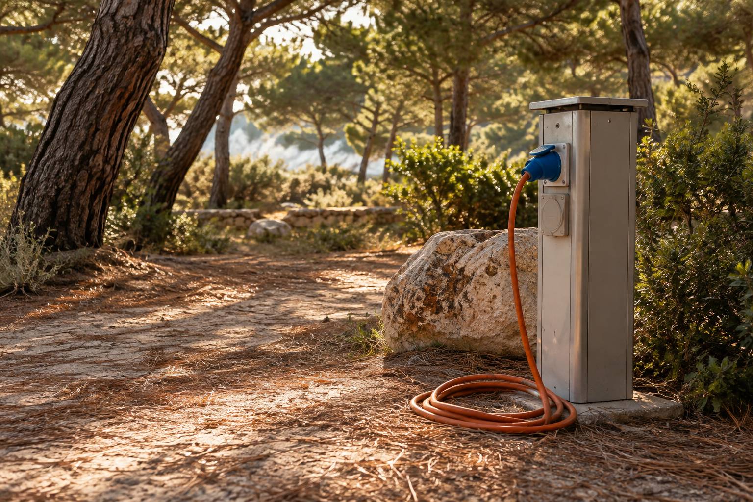 Prise de borne electrique de camping avec connecteur bleu et cable