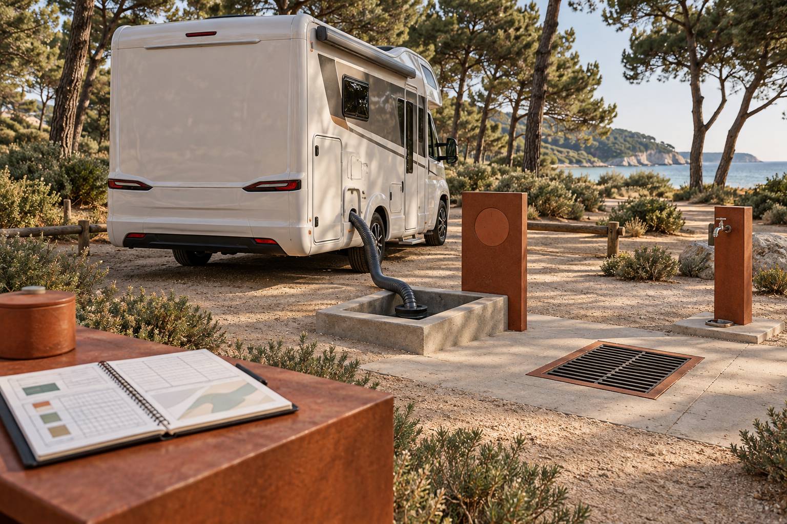 Illustration éditoriale du sujet : Camper service: come funziona lo scarico delle acque nere