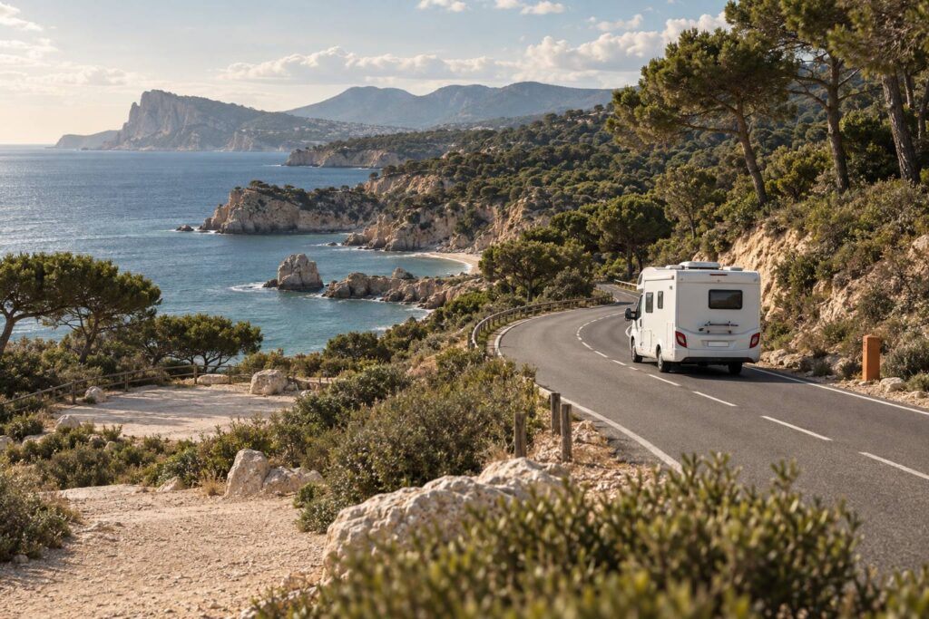 Illustration éditoriale du sujet : Costa degli Etruschi in camper: tre giorni senza autostrada