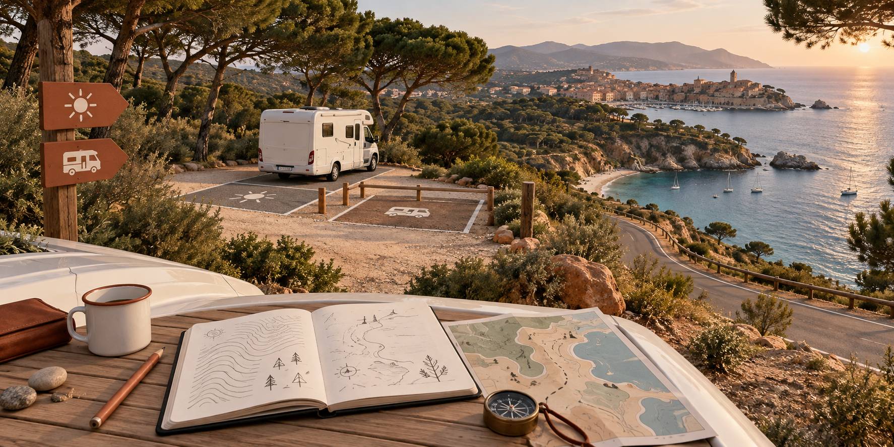 Illustration éditoriale du sujet : Da Livorno a Quercianella in camper: soste e accessi al mare