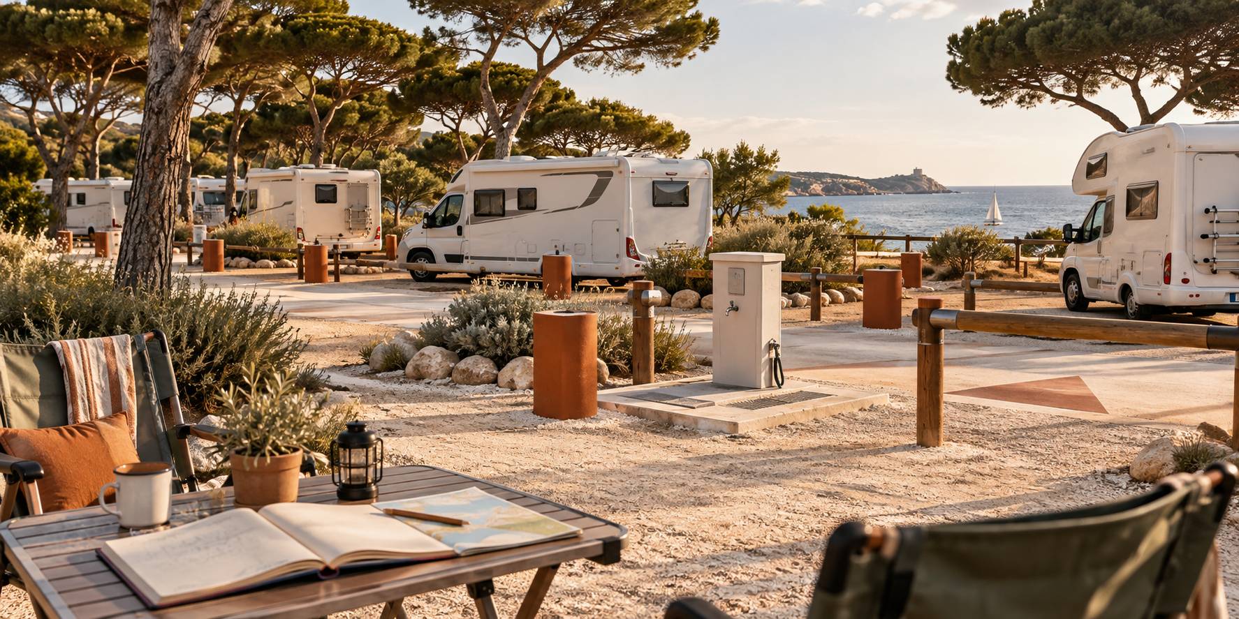 Illustration éditoriale du sujet : Sosta camper in alta stagione a Livorno: come organizzarsi