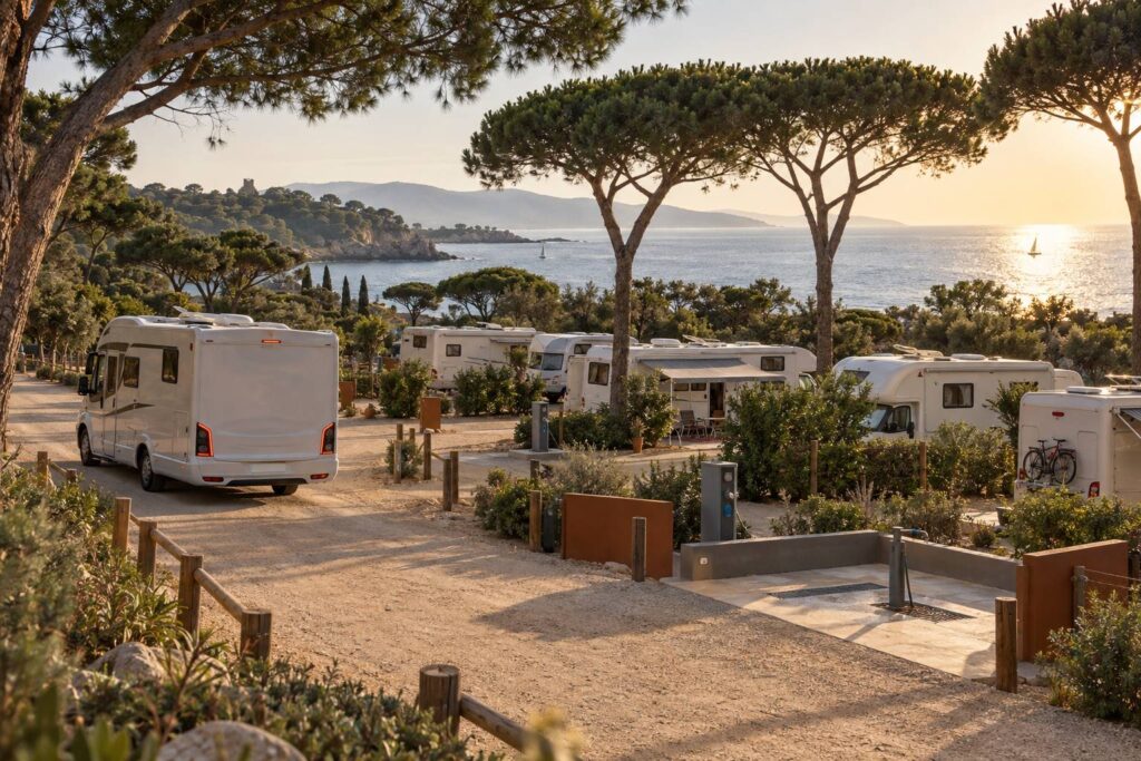 Illustration éditoriale du sujet : Sosta camper in alta stagione a Livorno: come organizzarsi