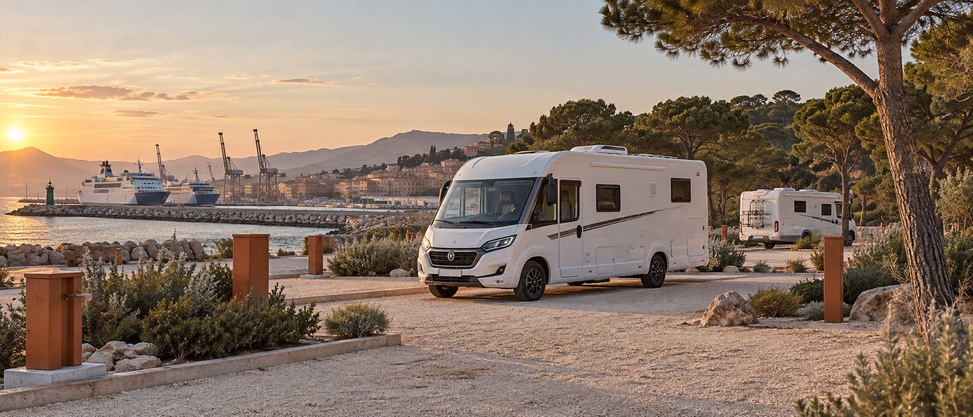 Illustration éditoriale du sujet : Sostare in camper vicino al porto di Livorno: cosa sapere